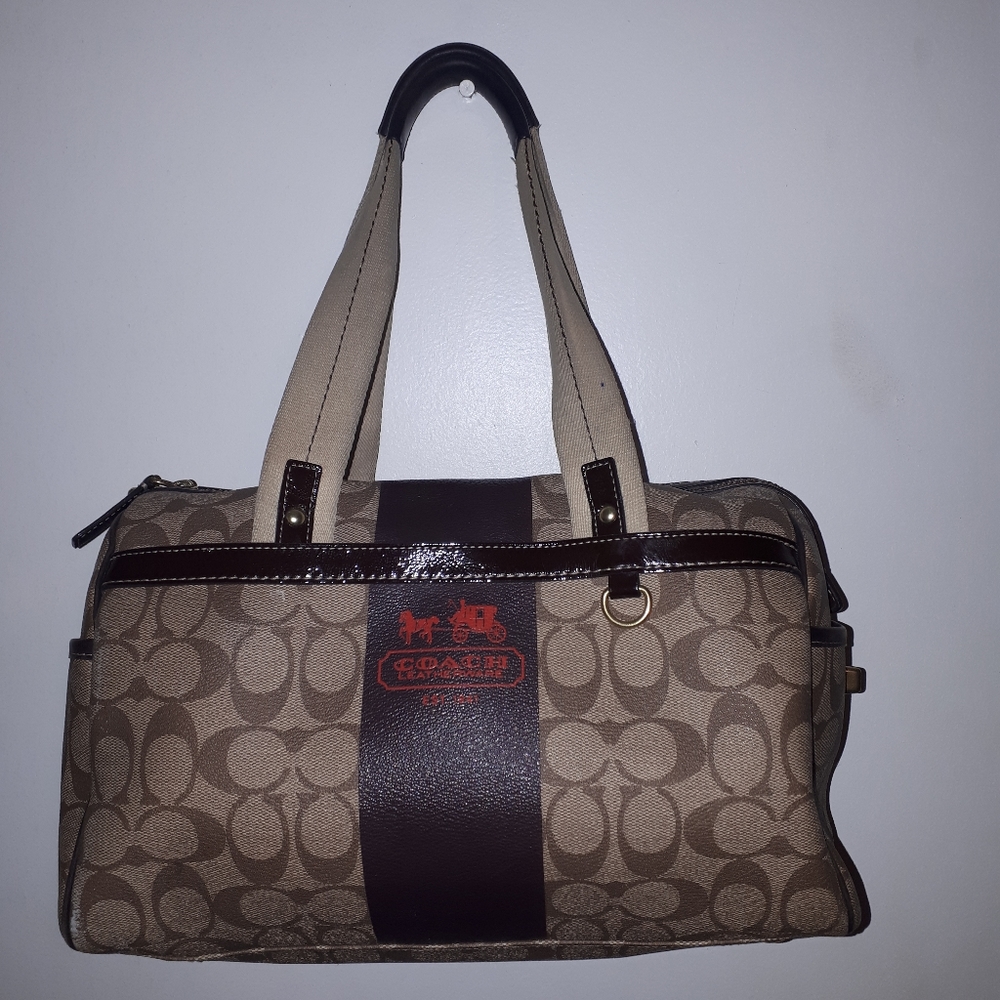 Coach Signature Brown and Tan Satchel with Leather Trim